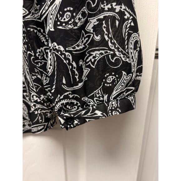 Gap Black and White Paisley Blouse, Patch Pockets, Long Sleeve, Size L - Picture 5 of 5